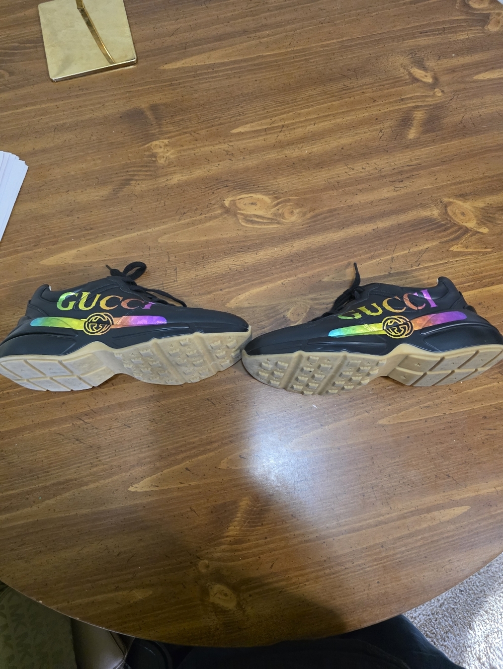 Gucci Black Leather Men's Sneaker with Rainbow Logo Accent With C.O.A. - Picture 2 of 15